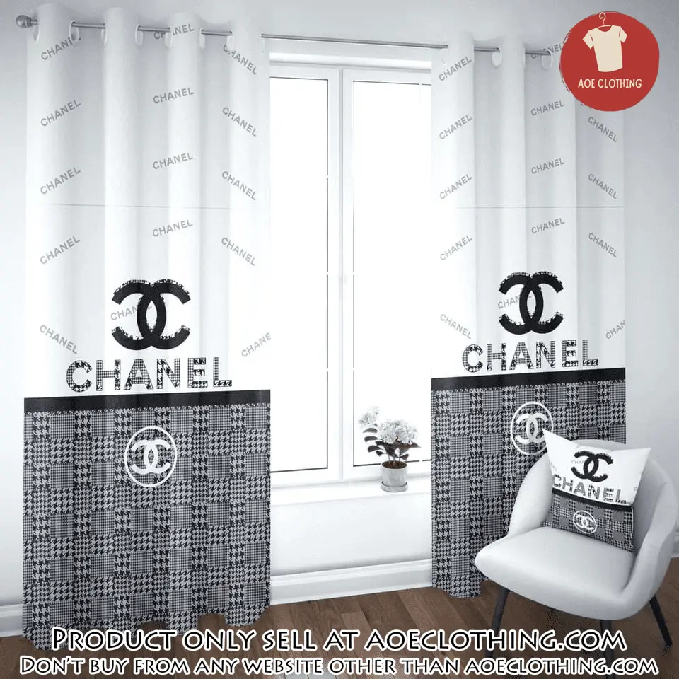 Chanel grey plaid premium window curtains hot  luxury curtain wc104 aoe1948985